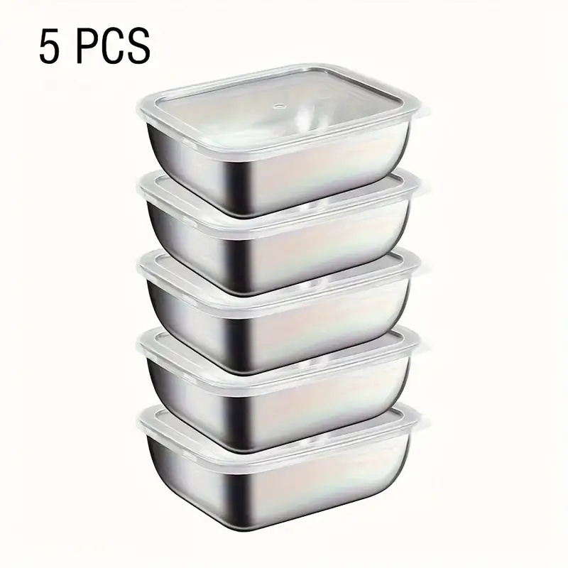 Meal Prep Containers Xl - 5pcs Stainless Steel Food Storage Stackable