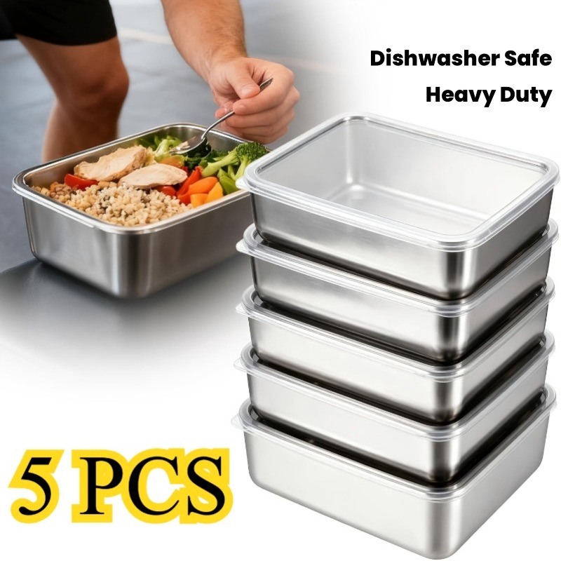 5pcs Stainless Steel Food Cont - огляд і ціна Meal Prep Containers Xl